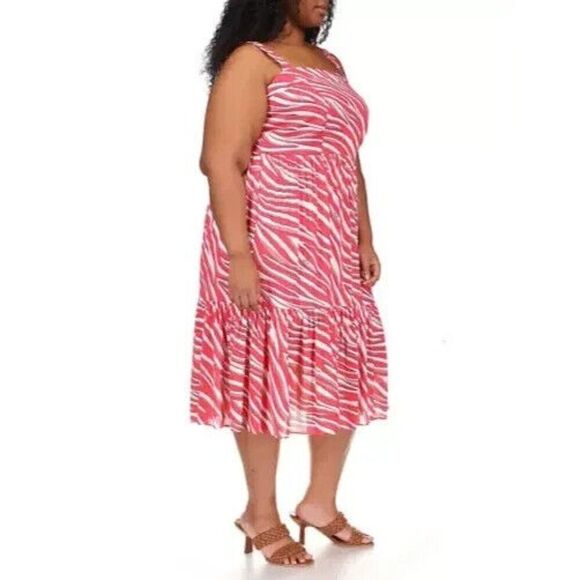 Michael Michael Kors Plus Size Zebra Midi Dress, Geranium, 2X - Picture 1 of 12
